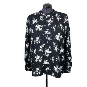 Time & Tru Women Plus size XXL (20) Black White Floral lightweight tunic blouse